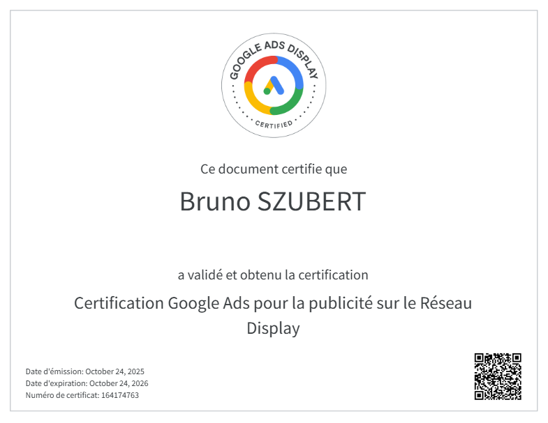 Certifié Google Ads Réseau Display