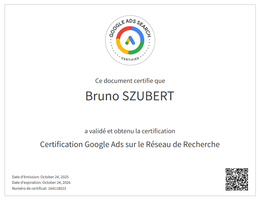 Certifié Google Ads Réseau Search