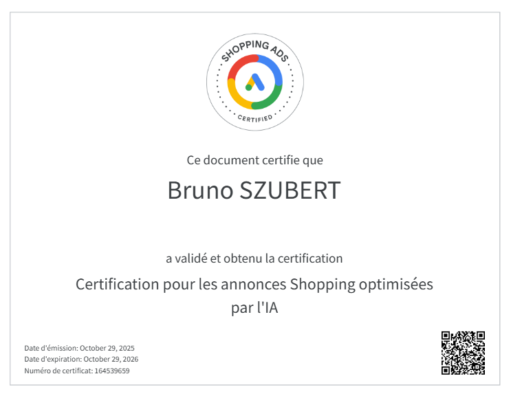 Certifié Google Ads Shopping
